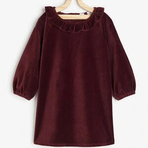 H&M kids girls velvet dress burgundy long sleeve holidays ruffles shift formal